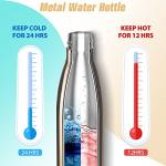 Sfee Insulated Water Bottle, 17 oz Stainless Steel Water Bottles, Double Wall Vacuum Reusable Water Bottles Leak Proof BPA-FREE Sports Bottle Cup Keep Hot&Cold for Running Gym Workout Cycling Kids