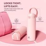 POWCAN 24 oz Insulated Water Bottle for Sports: 2-in-1 Lid with Push-Button Spout & Quick-Flip Straw, Leakproof, Car Cupholder Friendly, Stainless Steel for Gym, School, Travel (Cotton Candy)