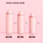 POWCAN 24 oz Insulated Water Bottle for Sports: 2-in-1 Lid with Push-Button Spout & Quick-Flip Straw, Leakproof, Car Cupholder Friendly, Stainless Steel for Gym, School, Travel (Cotton Candy)