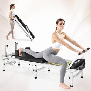 GOIMU Pilates Reformer, 91" Foldable Reformer Pilates Machine with High & Low Mode, 3 in 1 Pilates Equipment for Home Use with Springs & Cords and Jumpboard