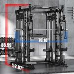 Smith Machine with Cable Crossover System, Multi-Function Power Cage Squat Rack for Home Gym, Power Rack and Packages Weight Sets. (Black, L04-Smith Machine+Bench+(Pole+Cast lron) 250LBS)