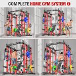 Smith Machine with Cable Crossover System, Multi-Function Power Cage Squat Rack for Home Gym, Power Rack and Packages Weight Sets. (Black, L04-Smith Machine+Bench+(Pole+Cast lron) 250LBS)