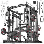 XGSW XINGESIWR Multi-Purpose Squat Rack,Smith Machine Weight Rack Set with Cable Crossover System, Home Gym Power Racks, Power Racks and Packages (L04, Power cage Black+Bench+Cast lron 184LBS)