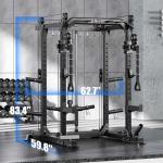 Power Cage Multi-Function Power Rack with Cable Crossover System,1800 LBS Capacity Squat Rack with Weight Bench,for Home Gym (Black, L02+Weight Bench+（Pole+Cast Iron） 248LBS)