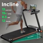 YUEJIQI Treadmill with 0-15% Auto Incline, 3.5HP Quiet Brushless Foldable Treadmills for Home, Small Space Portable Running Walking Machine, 300 Lbs Capacity with Bluetooth APP & Pulse Monitor
