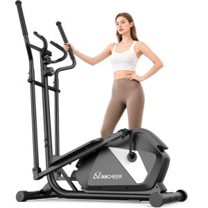 ANCHEER Elliptical Machine, Elliptical Exercise Machine for Home with Ultra-Quiet Magnetic System, Elliptical Trainer with 14 Resistance Levels&15IN Stride,Max 400LBS Loading Capacity (Silver