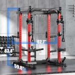 Fitness equipment all-in-one machine, the use of exquisite steel frame, to ensure the stability of the equipment, durable, suitable for garage home gym (Red, New L02+Weight Bench+Cast Iron 220LBS)