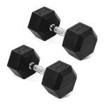 Fitvids Rubber Encased Hex Dumbbell, Hand Weights Set of 2 with Anti-Slip Cast Iron Grip for Strength Training, 25 LB Pair