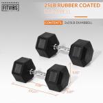 Fitvids Rubber Encased Hex Dumbbell, Hand Weights Set of 2 with Anti-Slip Cast Iron Grip for Strength Training, 25 LB Pair
