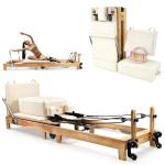 94.5"Pilates Reformer, Wooden Foldable Reformer Pilates Machine with 5 Springs, Quick-Assembly Studio Grade Pilates Reformer Machine, Pilates equipment with Sitting Box, Jump Board for Home Use&Studio