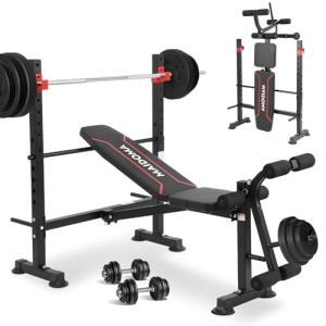 MAIDOMA 750LBS Adjustable Weight Bench Set for Full Body Workout, Foldable Bench Press with Leg Curl/Extension, Standard Workout Bench Set for US Home Gym