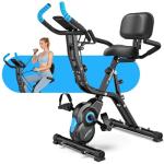 Birdfeel Foldable Exercise Bike, Multifunctional Indoor Stationary Bikes for Home with 8-Level Magnetic Resistance, Quiet Workout Bike with Arm Resistance Bands, LCD Monitor, 300LBS Capacity (Blue)