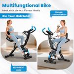 Birdfeel Foldable Exercise Bike, Multifunctional Indoor Stationary Bikes for Home with 8-Level Magnetic Resistance, Quiet Workout Bike with Arm Resistance Bands, LCD Monitor, 300LBS Capacity (Blue)