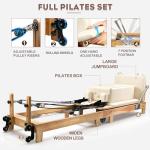 94.5"Pilates Reformer, Wooden Foldable Reformer Pilates Machine with 5 Springs, Quick-Assembly Studio Grade Pilates Reformer Machine, Pilates equipment with Sitting Box, Jump Board for Home Use&Studio