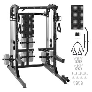 Power Cage, 2000LB Power Rack with Independent Dual Pulley System, Multi-Function Home Gym Workout Machine for Maximum Stability & Strength Training