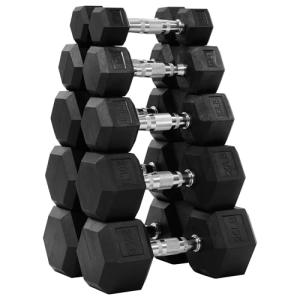Fitvids 150LB Rubber Encased Hex Dumbbell Weight Set Contoured Handle for Muscle Toning, Strength Building & Full Body Workout