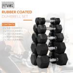 Fitvids 150LB Rubber Encased Hex Dumbbell Weight Set Contoured Handle for Muscle Toning, Strength Building & Full Body Workout