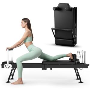 KEY2FUN Pilates Reformer, Foldable Reformer Pilates Machine with Adjustable Reformer Heights, Up to 440 LBS Weight Capacity Suitable for Home Use and Studio, Advanced and Beginners Users