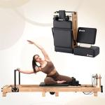 Pilates Reformer, PAETA 92" Wooden Foldable Pilates Reformer Machine with Springs, Pilates Machines for Home Use and Studio, Pilates Equipment with Sitting Box, Jump Board and Accessories