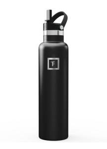 IRON °FLASK Camping & Hiking Hydration Flask with Straw, BPA-Free Insulated Stainless Steel Sports Water Bottle - 24 oz Midnight Black