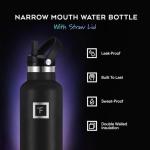 IRON °FLASK Camping & Hiking Hydration Flask with Straw, BPA-Free Insulated Stainless Steel Sports Water Bottle - 24 oz Midnight Black