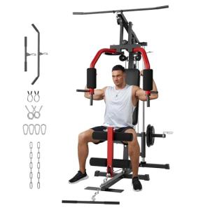 AIKKYS Home Gym Machine, 400 Lbs Home Gym Equipment with Pulley System, Multifunctional Full Body Workout Machine for Strength Training, Fit 1" & 2" Weight Plates (Not Include)