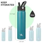 Konokyo Insulated Water Bottle 24oz Stainless Steel Sport Bottles with 3 Lids,Light Blue