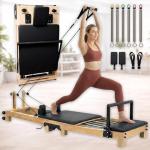 Foldable Pilates Reformer Machine - 91 in Easy Assembly with Included Sitting Box, Jumpboard, and Accessories - Wooden Foldable Reformer Pilates Machine for Home Workout or Professional Studio