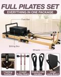 Foldable Pilates Reformer Machine - 91 in Easy Assembly with Included Sitting Box, Jumpboard, and Accessories - Wooden Foldable Reformer Pilates Machine for Home Workout or Professional Studio