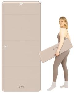 Foldable Yoga Mat Extra Wide & Long,Thin yoga mat (75" x 31" x 0.24"), Non-Slip Exercise Mat for Yoga, Pilates, Home Workouts, Portable Fitness Mat with Double-Sided Grip, Multi-Purpose Workout Mat for Gym, Travel (Cream)