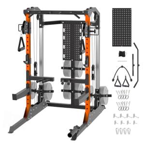 GarveeLife Power Cage, 2000 LB Squat Rack with Dual Pulley Cable Crossover, Multi-Function Home Gym Power Rack with Attachments, Full Body Strength Training Equipment for Home