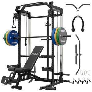 Mikolo Power Cage, 2000LB Power Rack with Independent Dual Pulley System, Multifunction Home Gym Workout Machine for Cable Crossover (Black Package)