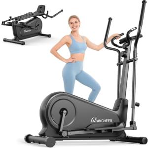 Elliptical Exercise Machine, ANCHEER Elliptical Machine 550Lbs Max Weight, Ultra-Silent Foldable Elliptical Machine, Exercise Equipment for Home Gym,16 Resistance Levels & Pulse Rate Grips