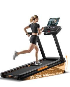 UMAY Fitness Treadmill with 20% Auto Incline,400LB Capacity,4.0HP & 9.5 MPH Speed,Foldable 55"x18"Ultra Large Wide Walking & Running Area Treadmill for Home with Handle (auto 20% Incline)