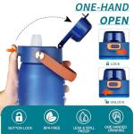 Gulex Motivational Water Bottle 32oz with Time Marker- Leakproof & BPA Free Sports Water Bottle with Straw & Carry Strap for Gym, Travel and Outdoor Sports (Blue/Orange Gradient)