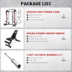 JELENS C21 Power Cage, 2000LBS Multi-Function Power Rack with Independent Dual Pulley System, All-in-One Squat Rack for Cable Crossover, Home Gym Workout Machine (Red, Bundle Set)