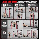 JELENS C21 Power Cage, 2000LBS Multi-Function Power Rack with Independent Dual Pulley System, All-in-One Squat Rack for Cable Crossover, Home Gym Workout Machine (Red, Bundle Set)