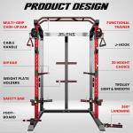 JELENS C21 Power Cage, 2000LBS Multi-Function Power Rack with Independent Dual Pulley System, All-in-One Squat Rack for Cable Crossover, Home Gym Workout Machine (Red, Bundle Set)