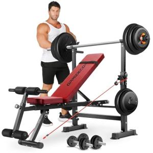 Foldable 6-in-1 Weight Bench Set with Squat Rack