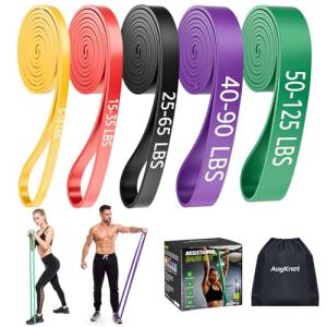 AugKnot Resistance Bands for Working Out: 5-Levels Exercise Bands Set - Pull Up Assistance Elastic Silicone - Physical Therapy/Training/Stretching- Home Gym for Women and Men
