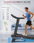 Treadmill with 15-Level Auto Incline, 47"x18" Wide Running Belt, 10 MPH, 3.5 HP Brushless Incline Treadmill for Home, 350 LB Capacity, Shock Absorption, Bluetooth Speaker & App