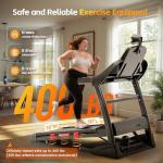 400 lbs Capacity Treadmill for Home with 15% Incline, 5.0 HP Folding Treadmill for Exercising, 0.6–10 MPH, APP Control, Shock Absorption, Quiet Running, Free Brushless Fan & Knee Support