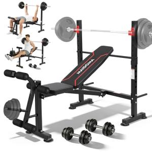 MAIDOMA 750LBS Weight Bench with Bench press rack, Adjustable Workout Bench Set with Leg Extension/Curl,Standard Bench Press Set for Home Gym Full Body Training