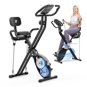ZIWWVY Silent Folding Exercise Bike for Apartments - 330lbs Capacity, 3-in-1 Stationary Bike with Arm Bands & Back Support