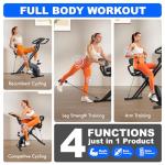 ZIWWVY Silent Folding Exercise Bike for Apartments - 330lbs Capacity, 3-in-1 Stationary Bike with Arm Bands & Back Support