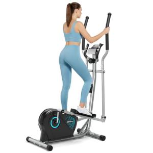 THERUN Elliptical Exercise Machine, Ultra-Quiet Elliptical Machine for Home, 6KG Flywheel Elliptical Trainer, 16 Resistance Levels Elliptical Training Machines w/Pulse Sensor, LCD Monitor (Aqua)