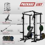 RitFit Squat Rack Power Cage Home Gym Package, Includes 1000LBS Power Rack with Cable Crossover System, Weight Bench, Weight Plate Set with Olympic Barbell (Package 1.6K (Bumper Plate 230LBS))-Black