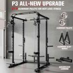 RitFit Squat Rack Power Cage Home Gym Package, Includes 1000LBS Power Rack with Cable Crossover System, Weight Bench, Weight Plate Set with Olympic Barbell (Package 1.6K (Bumper Plate 230LBS))-Black