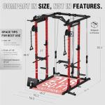 Mikolo K6 Power Cage, Power Rack with Cable Crossover System, Home Gym Packages with Weight Bench, Olympic Barbell, 230b Weight Set-Red