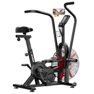 Exercise Bike, Wenoker Air Bike Stationary Bike for Home, Air Resistance Bluetooth Fan Bike Assault Bike with Dual Action Handlebars, APP Connection Customizable Monitor